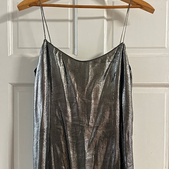 silver semi sheer long slip dress metalic statement - Picture 5 of 6
